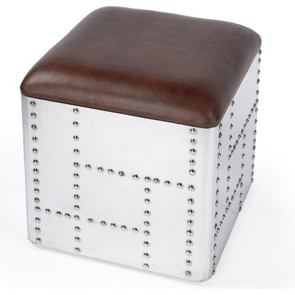 Midway Stool by Butler Specialty Company in brown and industrial chic. Made from aluminum, leather, plywood in a modern style.