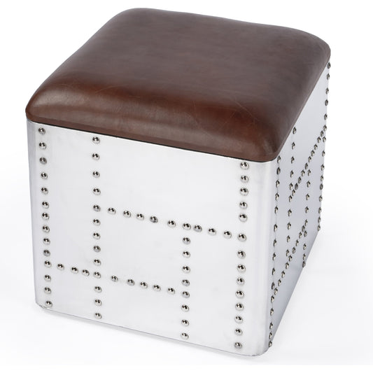 Midway Stool by Butler Specialty Company in brown and industrial chic. Made from aluminum, leather, plywood in a modern style.