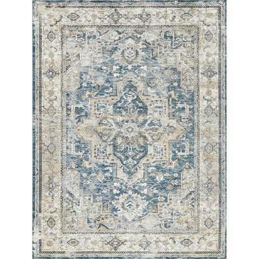 The Met X Exquisite Rugs Antique Loom 5598 Rug by Exquisite Rugs in blue, beige. Made from polyester in a unique style.