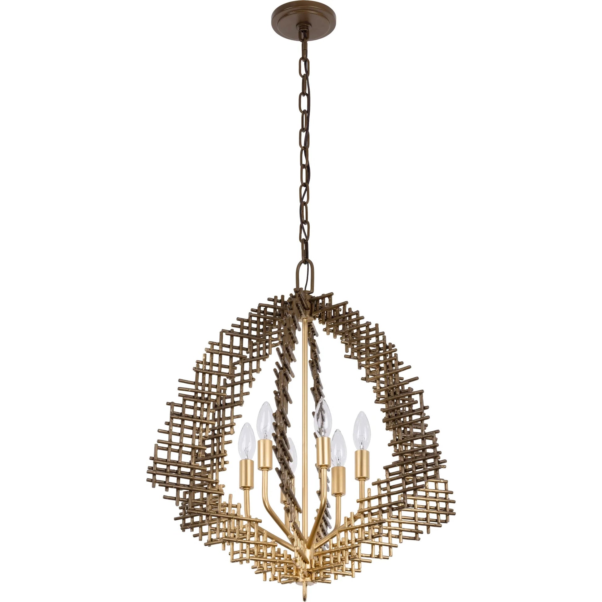 Construct 6 Light Pendant by Varaluz in bronze, brown. Made from steel in a unique style.