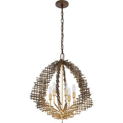 Construct 6 Light Pendant by Varaluz in bronze, brown. Made from steel in a unique style.