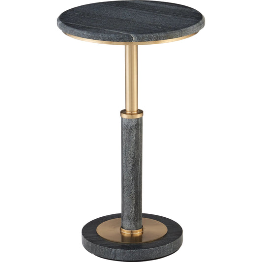 Miles Marble Accent Table by Currey and Company in natural, polished brass. Made from midnight black stone, brass in a unique style.