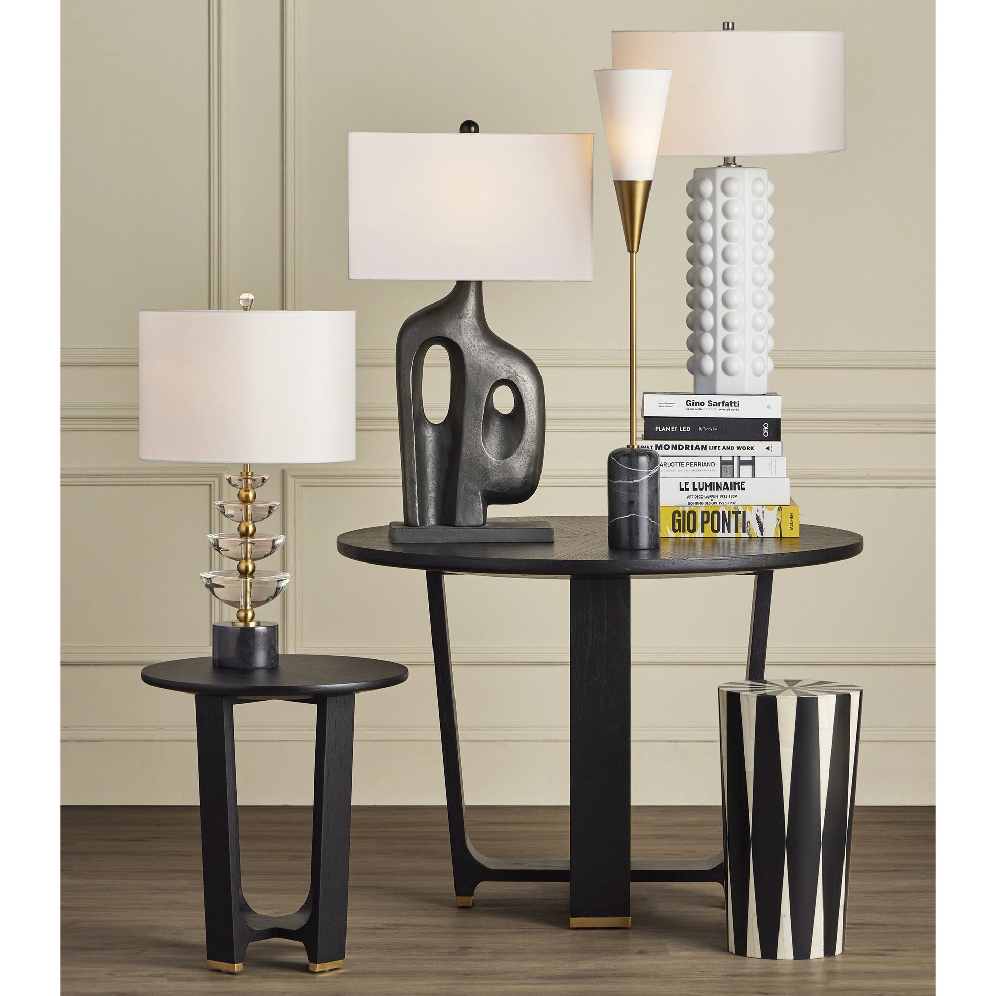 Waterfall Table Lamp by Currey and Company in clear, natural, brass. Made from optic crystal, marble, metal in a modern style.