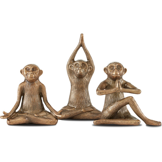Zen Monkey Set by Currey and Company in antique brass. Made from cast aluminum in a eclectic & global style.