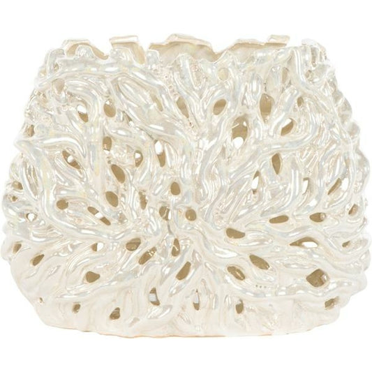 Pearlized Oval Vase by Bradburn Home in white. Made from ceramic in a coastal style.