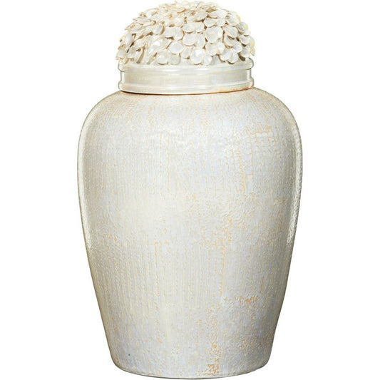 Leaf Jar by Bradburn Home in pearlized white. Made from ceramic in a cottage & farmhouse style.