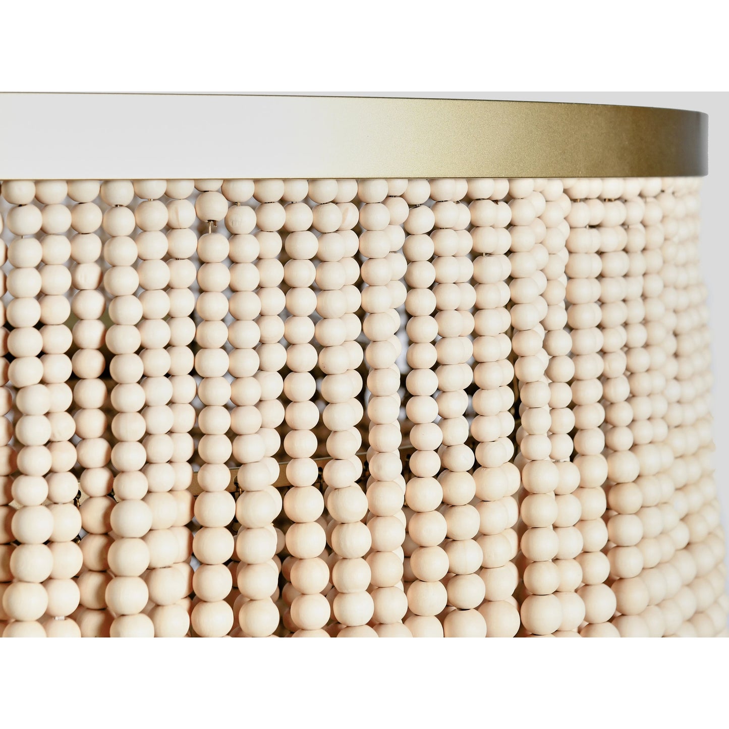003 SI-2162530 | Closeup | Brittany Natural Beaded Chandelier by Classic Home in natural. Made from wood beads in a cottage & farmhouse style.
