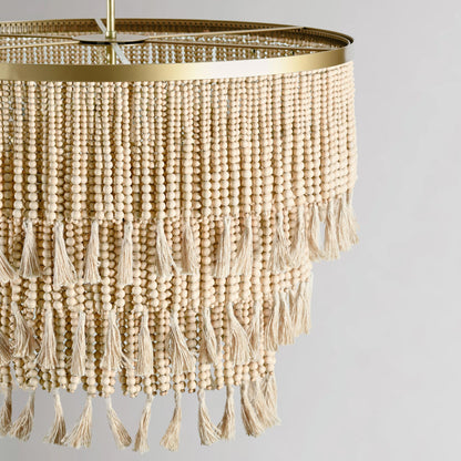 Brittany Natural Beaded Chandelier by Classic Home in natural. Made from wood beads in a cottage & farmhouse style.