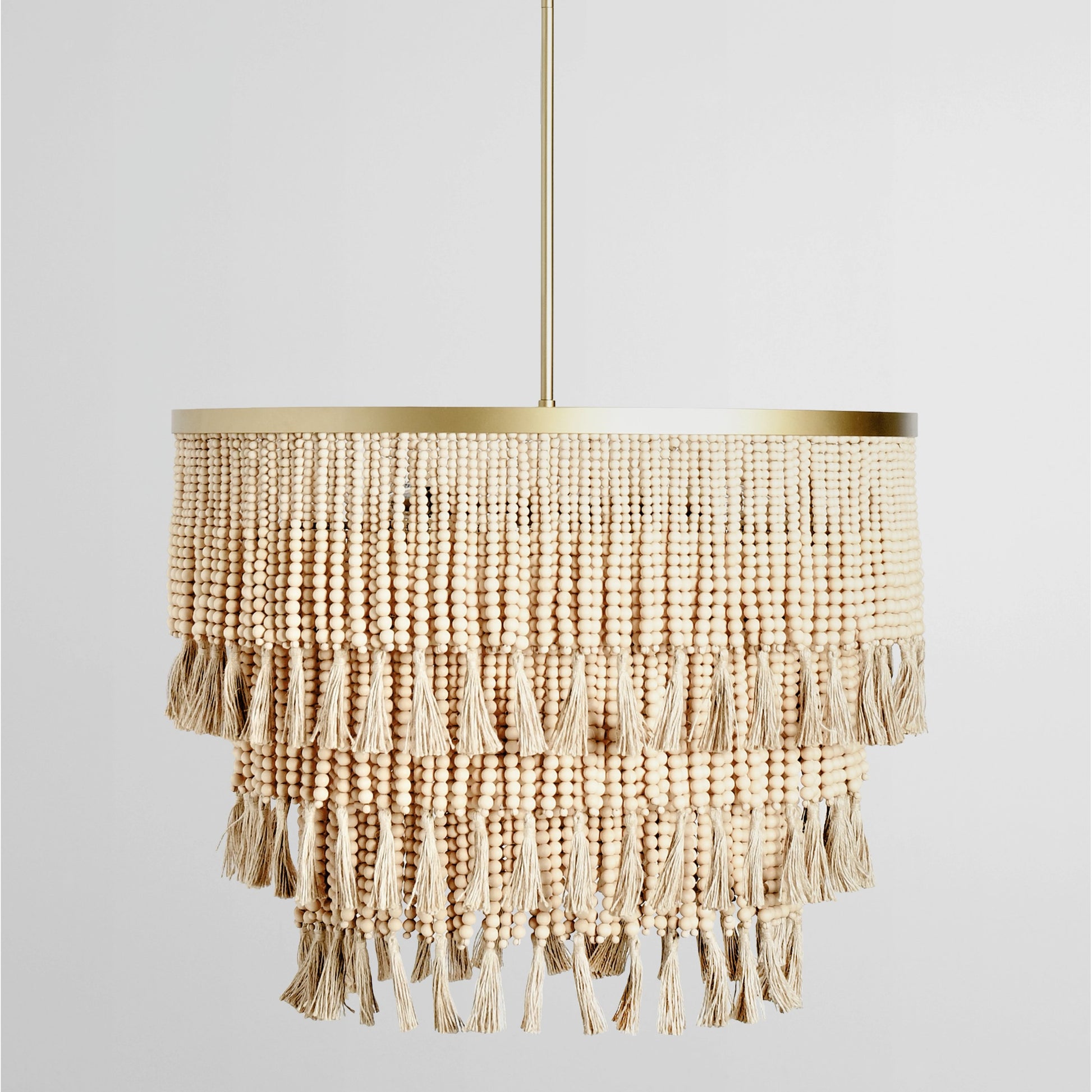 Brittany Natural Beaded Chandelier by Classic Home in natural. Made from wood beads in a cottage & farmhouse style.