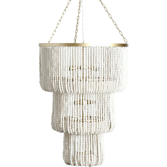 001 SI-2162531 | Primary Silo | Amanda White Beaded Chandelier by Classic Home in white. Made from wood beads in a cottage & farmhouse style.