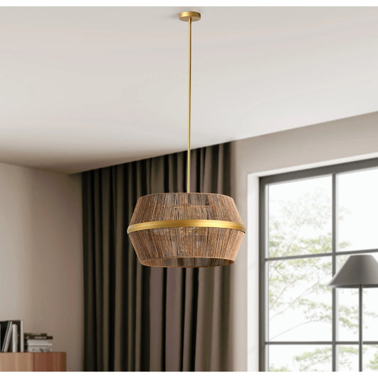 Wendy 6-Light Iron and Rattan Chandelier by Classic Home in natural, gold. Made from iron, paper rattan in a cottage & farmhouse style.