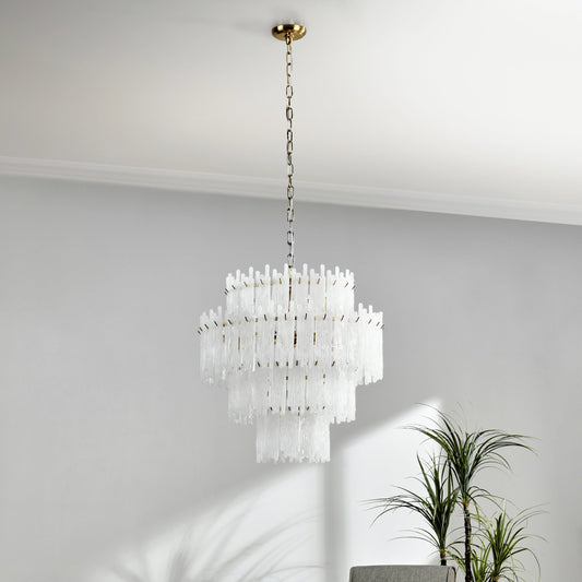Everly 7-Light Round Glass Chandelier by Classic Home in clear, white. Made from iron, wax-drop glass in a cottage & farmhouse style.