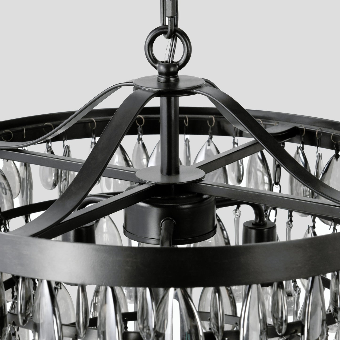 004 SI-2162541 | Closeup | Renata Glass 4-Light Black Chandelier by Classic Home in black. Made from glass, iron in a modern style.