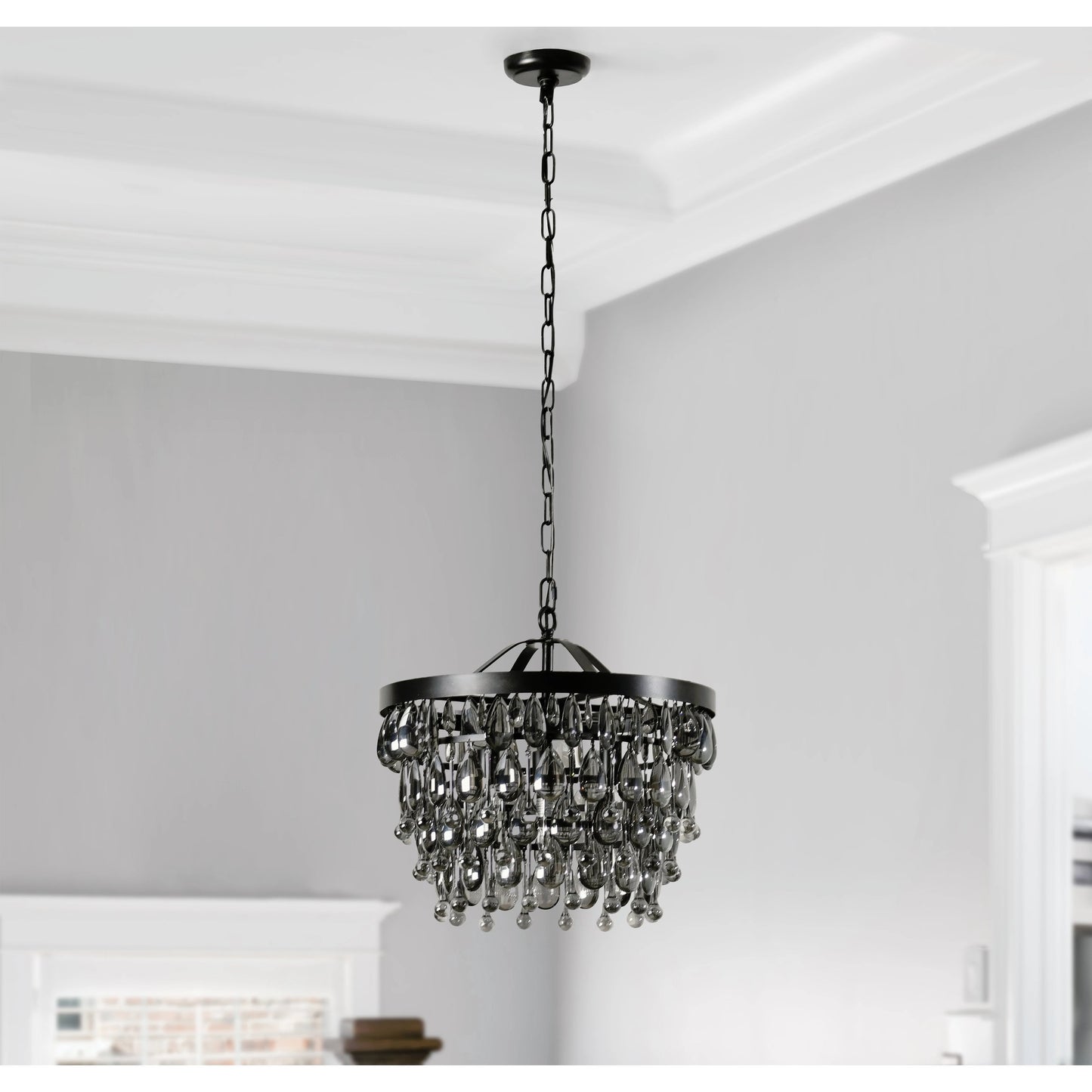 007 SI-2162541 | Lifestyle | Renata Glass 4-Light Black Chandelier by Classic Home in black. Made from glass, iron in a modern style.