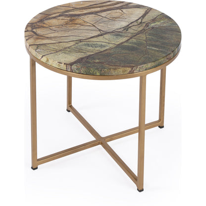 Giovanniya Side Table by Butler Specialty Company in gold and antique gold. Made from iron, marble, mdf, mango wood in a modern style.