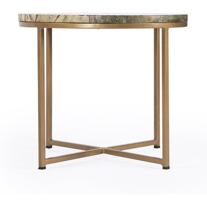 Giovanniya Side Table by Butler Specialty Company in gold and antique gold. Made from iron, marble, mdf, mango wood in a modern style.
