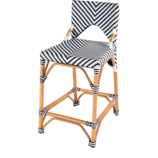 Creanly Rattan Counter Stool by Butler Specialty Company in navy blue. Made from polyurethane synthetic rattan, rattan in a unique style.