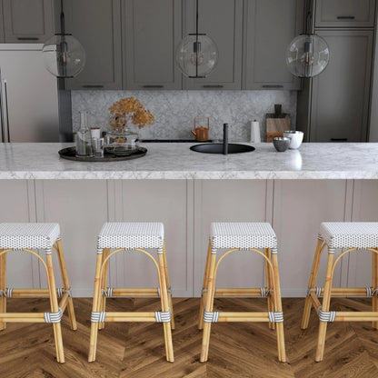 Robias Bar Stool by Butler Specialty Company. Made from natural rattan, synthetic weave in a coastal style.
