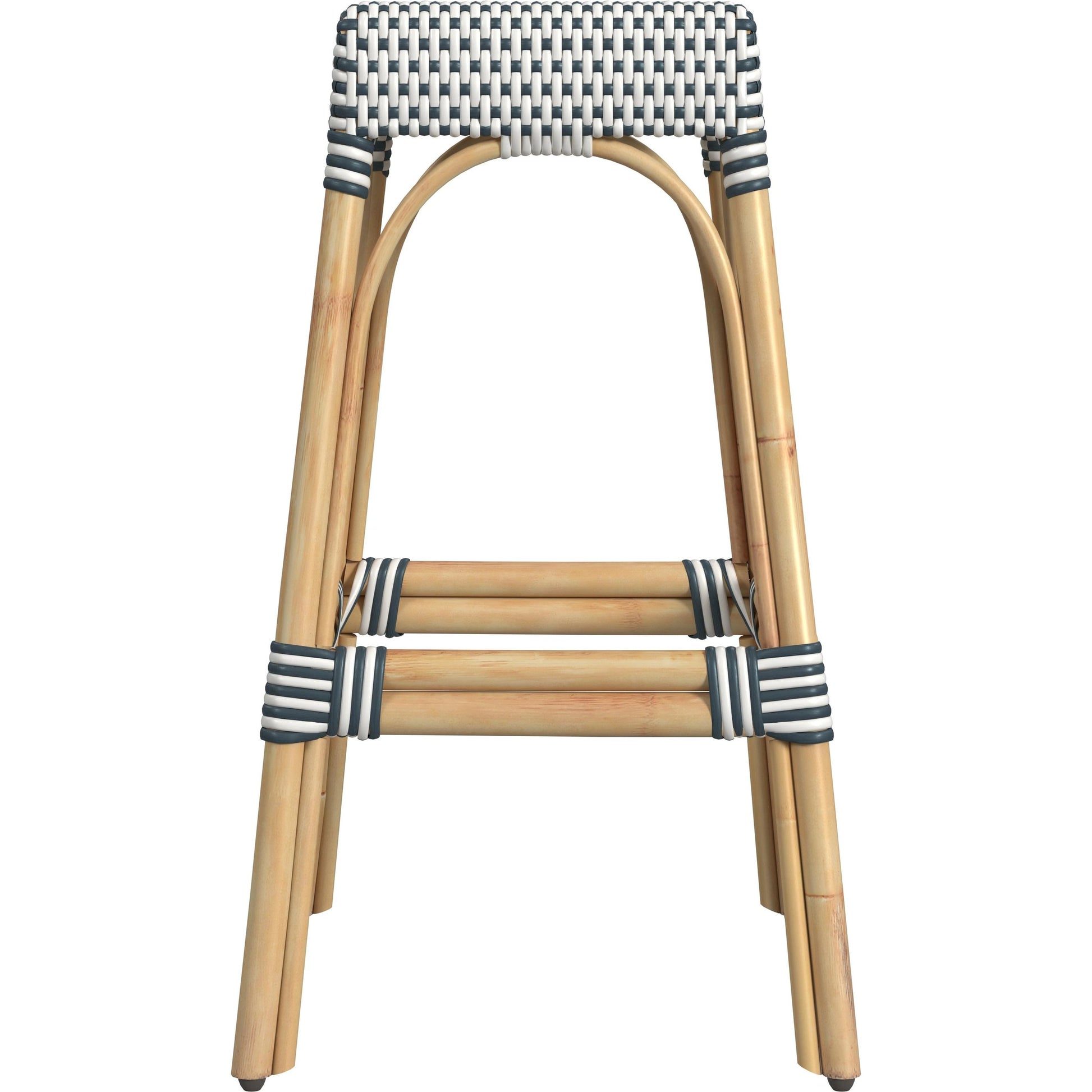 Robias Bar Stool by Butler Specialty Company. Made from natural rattan, synthetic weave in a coastal style.