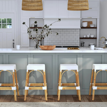 Robias Bar Stool by Butler Specialty Company. Made from natural rattan, synthetic weave in a coastal style.