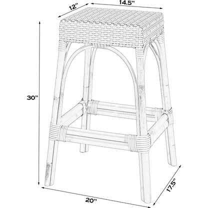 Robias Bar Stool by Butler Specialty Company. Made from natural rattan, synthetic weave in a coastal style.