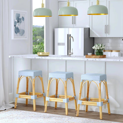 Robias Bar Stool by Butler Specialty Company. Made from natural rattan, synthetic weave in a coastal style.
