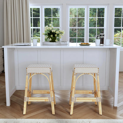 Robias Bar Stool by Butler Specialty Company. Made from natural rattan, synthetic weave in a coastal style.