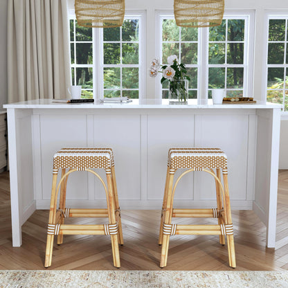 Robias Bar Stool by Butler Specialty Company. Made from natural rattan, synthetic weave in a coastal style.