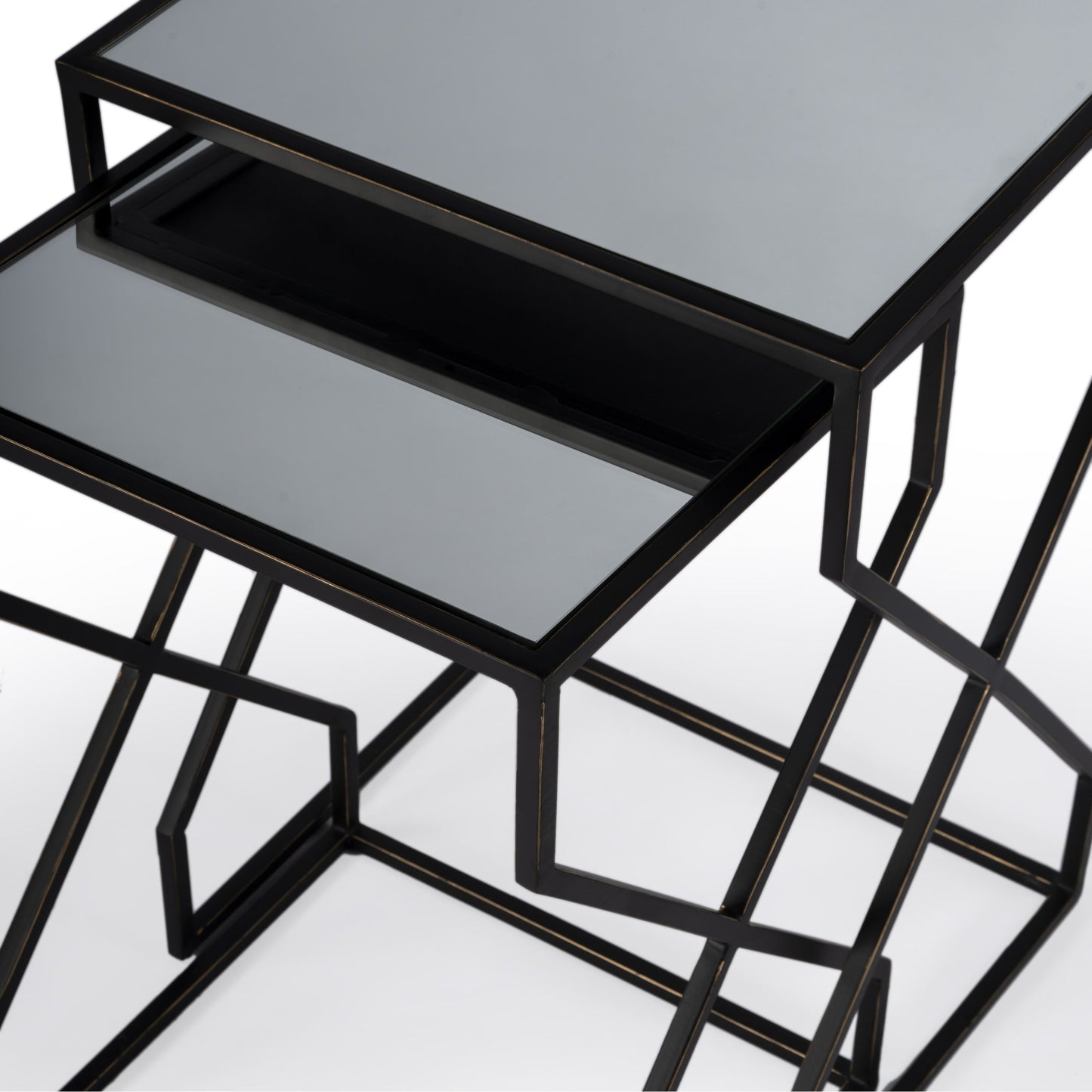 007 SI-1822265 | Closeup | Demi Nesting Tables by Butler Specialty Company in black and black. Made from iron, mirror, mdf in a modern style.
