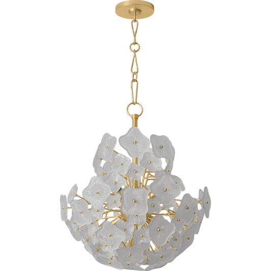 Barrytown Chandelier by Hudson Valley in vintage gold leaf. Made from iron in a unique style.