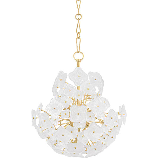 Barrytown Chandelier by Hudson Valley in vintage gold leaf. Made from iron in a modern style.