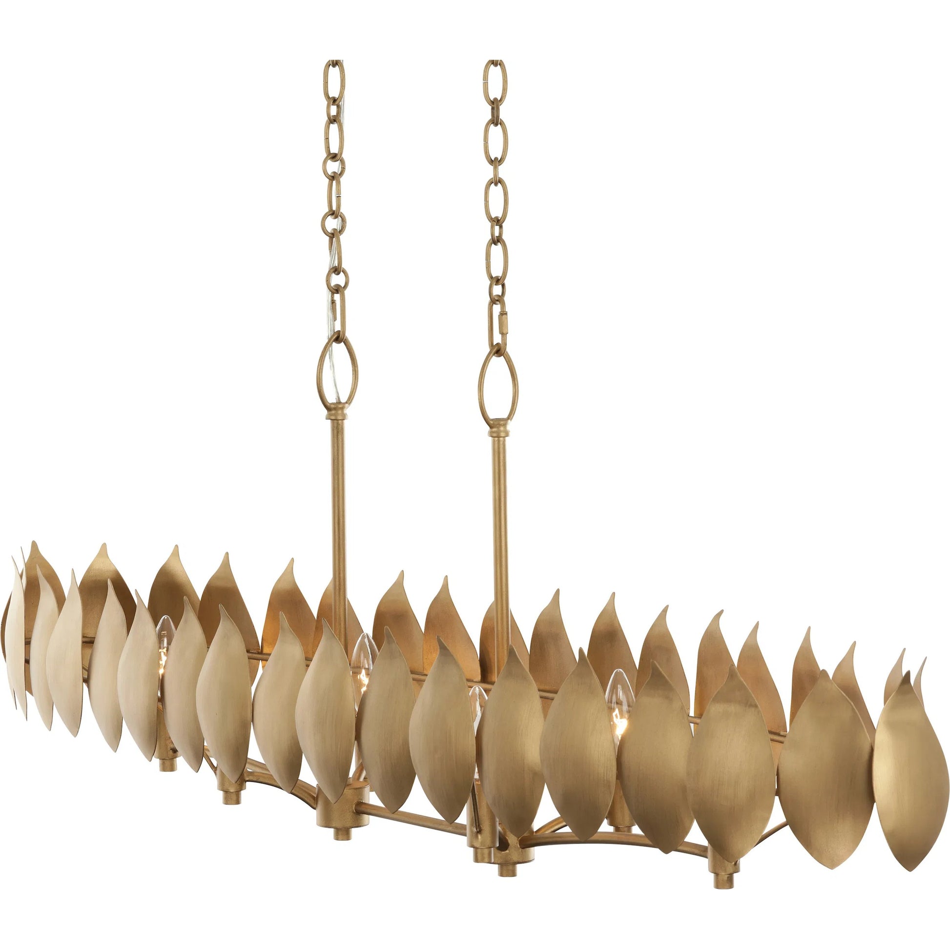 Petal Reign 6 Light Linear by Varaluz in gold. Made from steel in a unique style.