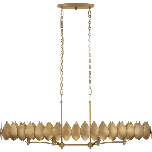 Petal Reign 6 Light Linear by Varaluz in gold. Made from steel in a unique style.