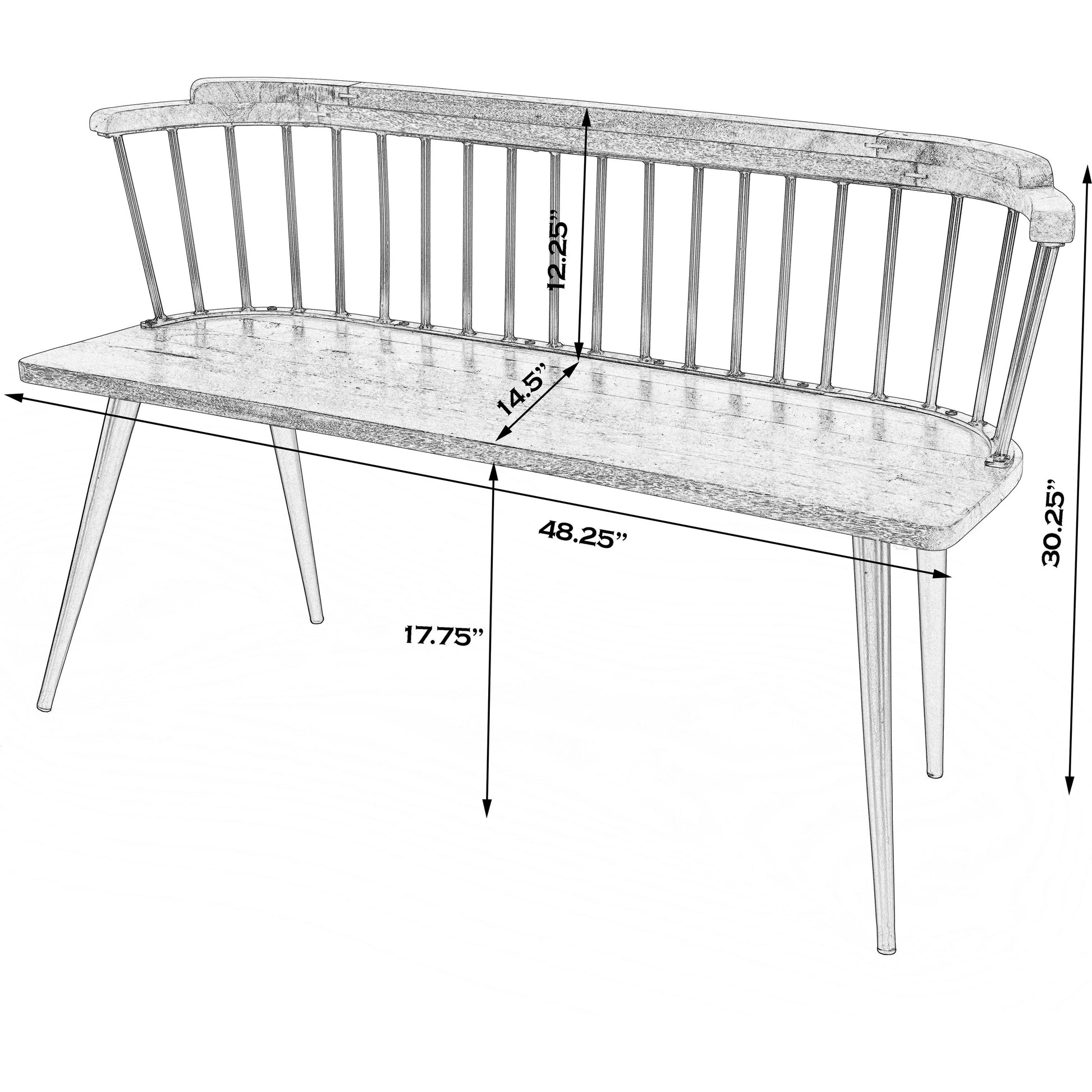 Tempe Bench by Butler Specialty Company. Made from 60% mango solids, 40%- iron in a traditional style.