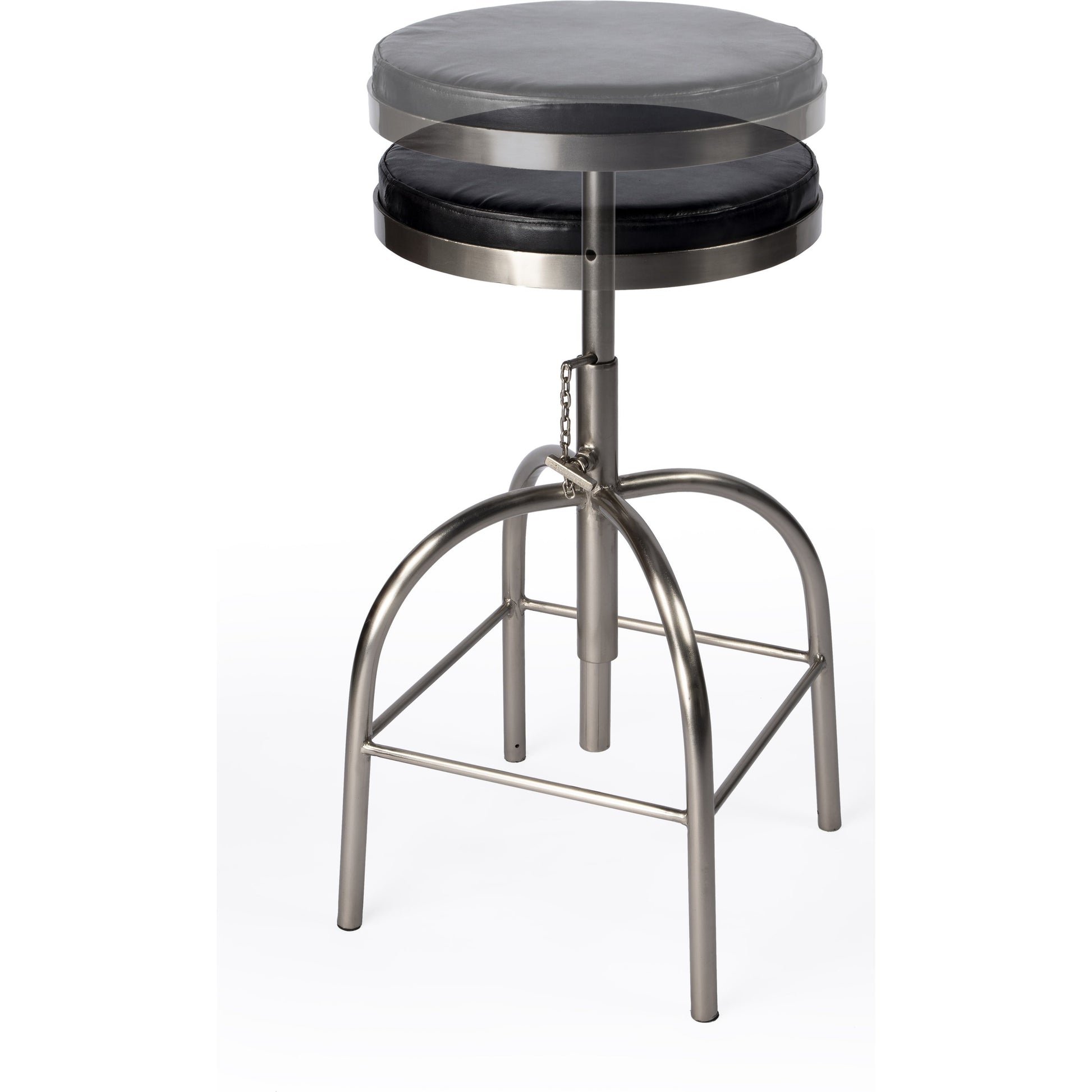 Clyde Bar Stool by Butler Specialty Company in brown and brown leather. Made from iron, brown leather, fr foam in a modern style.