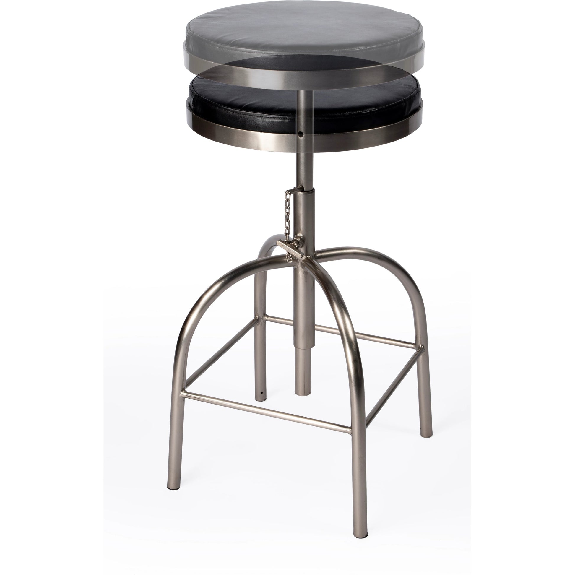 Clyde Bar Stool by Butler Specialty Company in brown and brown leather. Made from iron, brown leather, fr foam in a modern style.