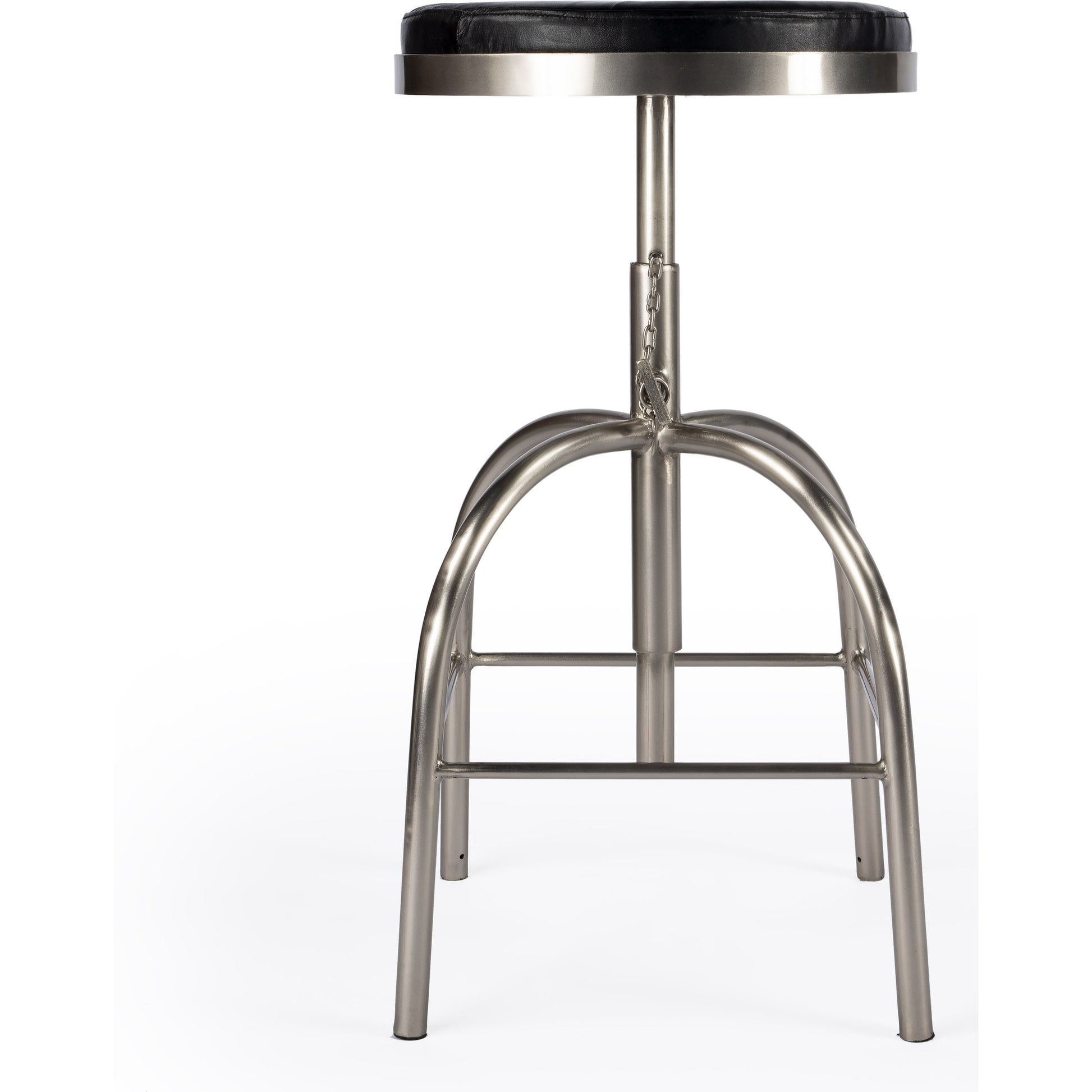 Clyde Bar Stool by Butler Specialty Company in brown and brown leather. Made from iron, brown leather, fr foam in a modern style.