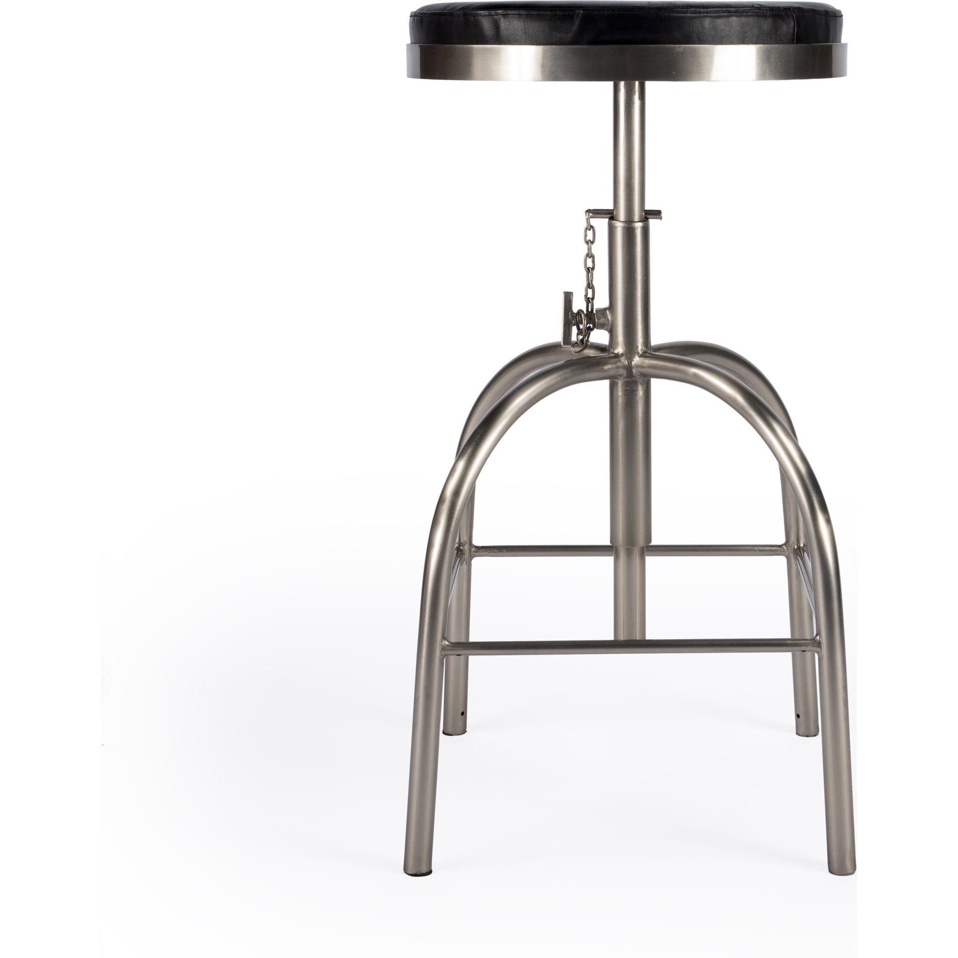 Clyde Bar Stool by Butler Specialty Company in brown and brown leather. Made from iron, brown leather, fr foam in a modern style.