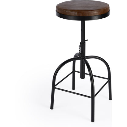 Clyde Bar Stool by Butler Specialty Company in brown and brown leather. Made from iron, brown leather, fr foam in a modern style.