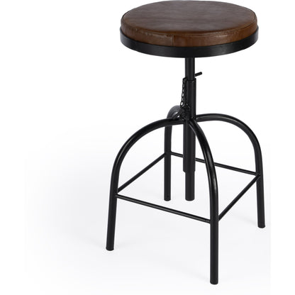 Clyde Bar Stool by Butler Specialty Company in brown and brown leather. Made from iron, brown leather, fr foam in a modern style.