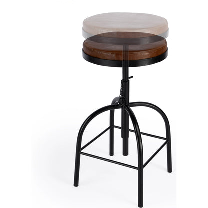 Clyde Bar Stool by Butler Specialty Company in brown and brown leather. Made from iron, brown leather, fr foam in a modern style.