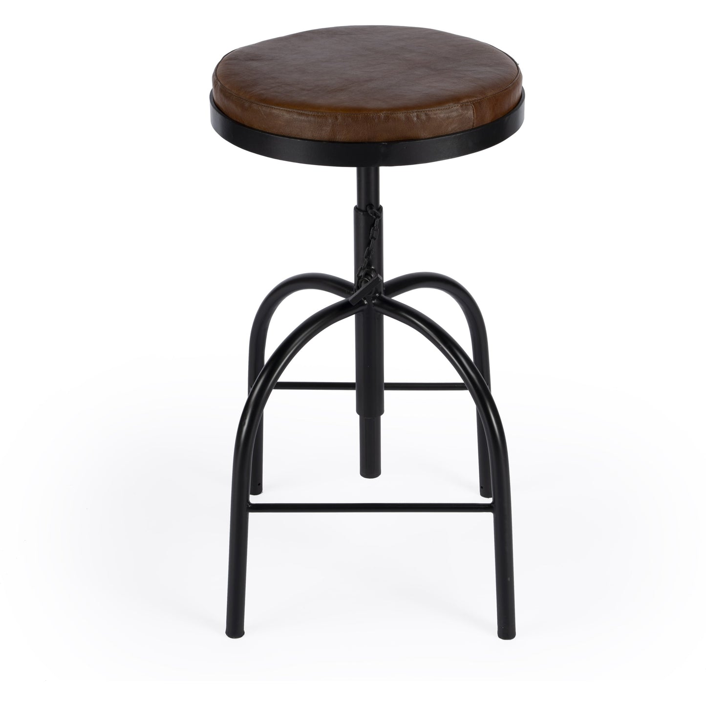 001 SI-1822255 | Primary Silo | Clyde Bar Stool by Butler Specialty Company in brown and brown leather. Made from iron, brown leather, fr foam in a modern style.