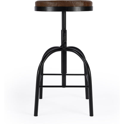 Clyde Bar Stool by Butler Specialty Company in brown and brown leather. Made from iron, brown leather, fr foam in a modern style.