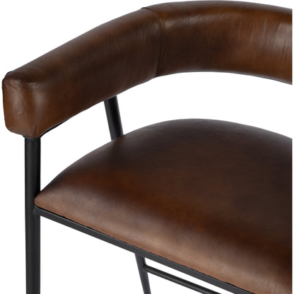 Dallas Bar Stool by Butler Specialty Company in brown and brown leather. Made from upholstery: leather (goat leather) in a modern style.