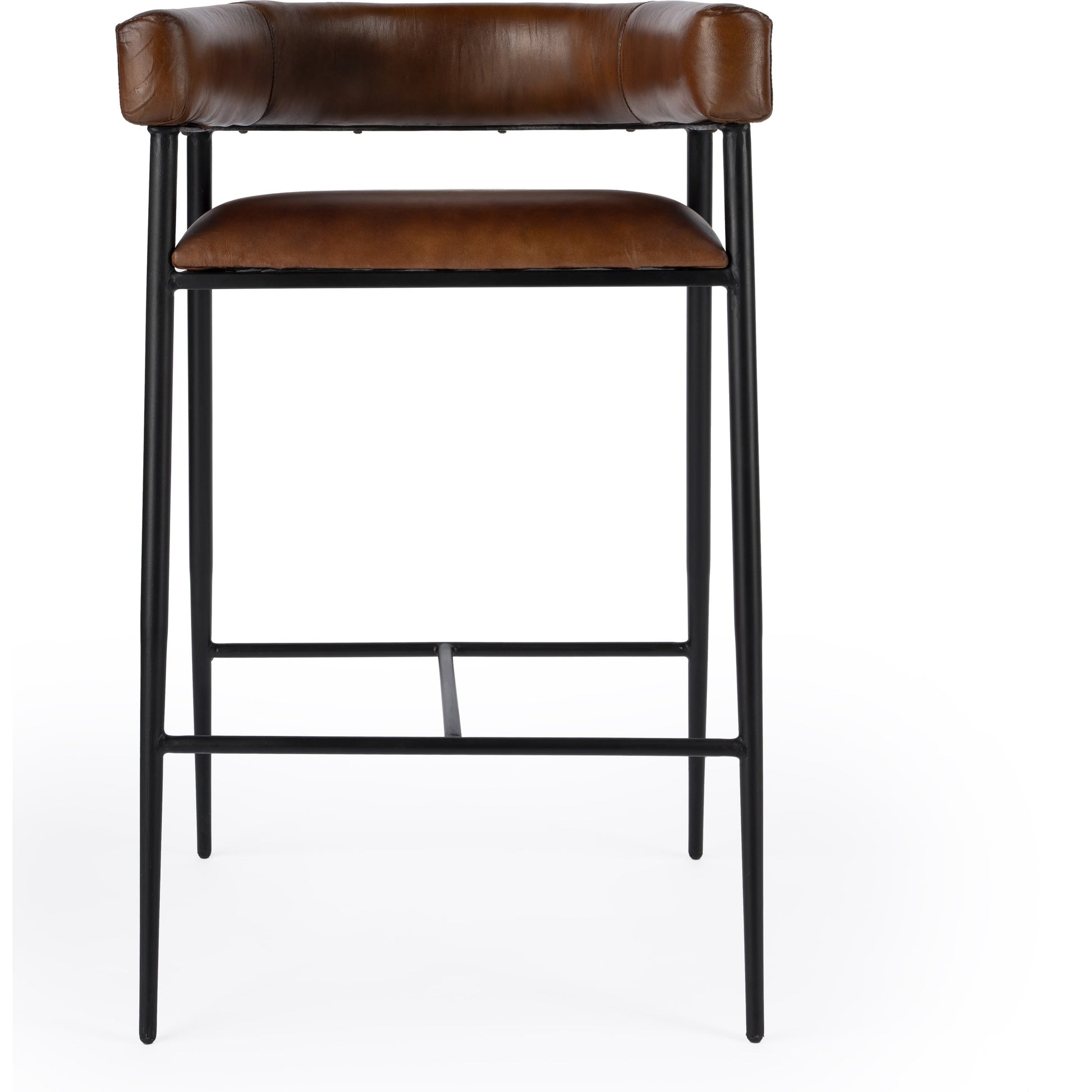 Dallas Bar Stool by Butler Specialty Company in brown and brown leather. Made from upholstery: leather (goat leather) in a modern style.