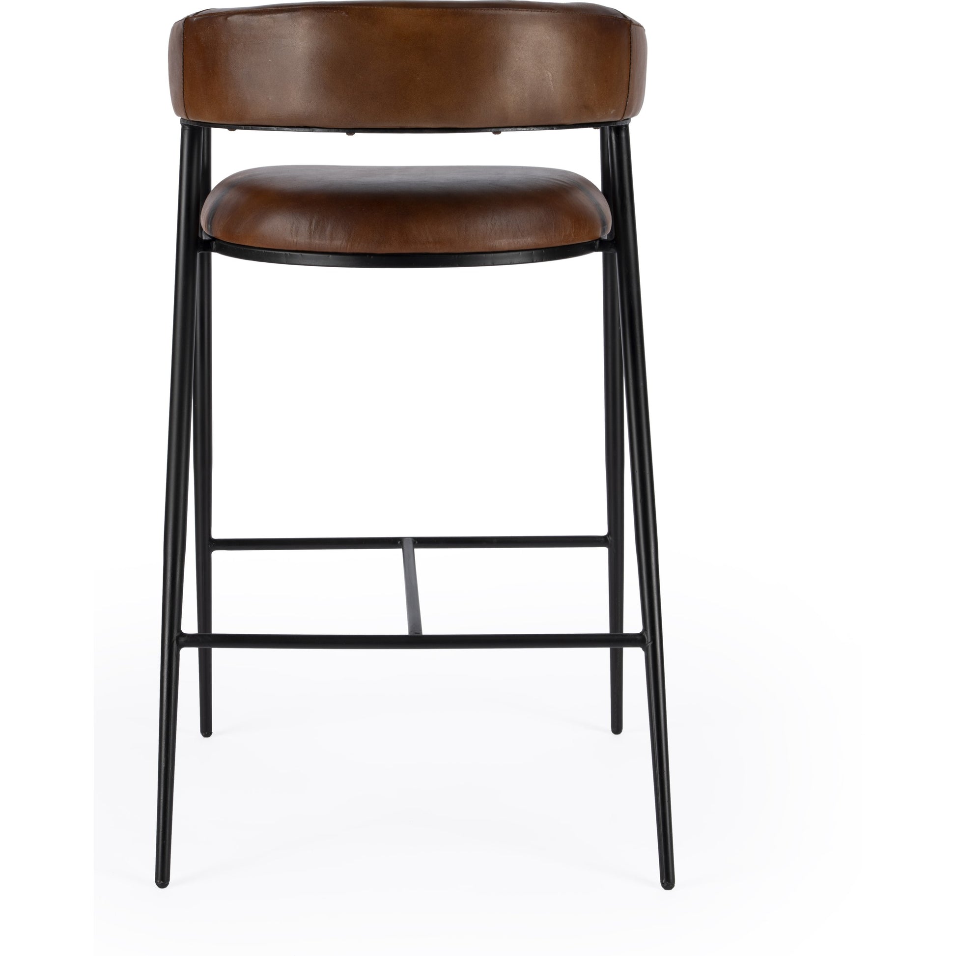 Dallas Bar Stool by Butler Specialty Company in brown and brown leather. Made from upholstery: leather (goat leather) in a modern style.