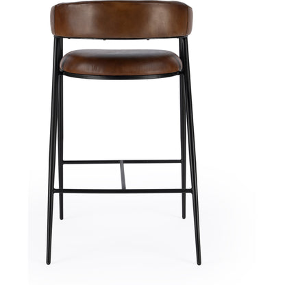 Dallas Bar Stool by Butler Specialty Company in brown and brown leather. Made from upholstery: leather (goat leather) in a modern style.