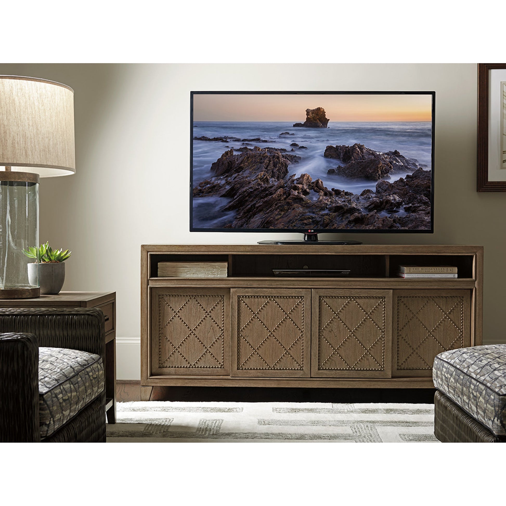 Fairbanks Media Console by Tommy Bahama Home. Made from unique in a transitional style.