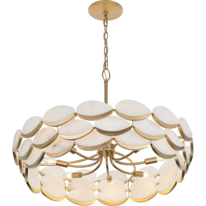 High Tide 8 Light Pendant by Varaluz in gold. Made from steel, alabaster in a unique style.