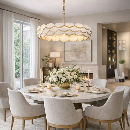 High Tide 8 Light Pendant by Varaluz in gold. Made from steel, alabaster in a unique style.